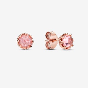 Pandora Pink Sparkling Crown Stud Earrings Rose Gold Plated | 437XMFTBC