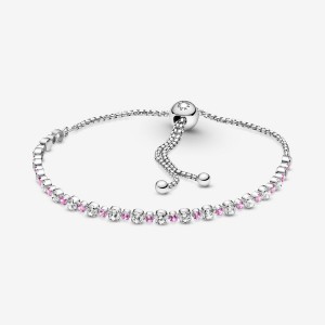 Pandora Pink & Clear Sparkle Slider Bracelet Sterling Silver | 873NKXVHF