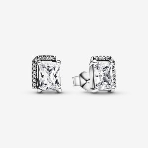 Pandora Rectangular Sparkling Halo Stud Earrings Sterling Silver | 276IQVUFH