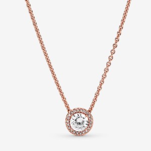 Pandora Round Sparkle Halo Necklace Rose Gold Plated | 825JZSIRK