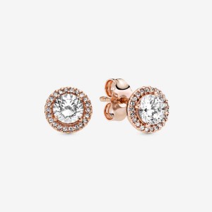 Pandora Round Sparkle Halo Stud Earrings Rose Gold Plated | 532MVYFUP