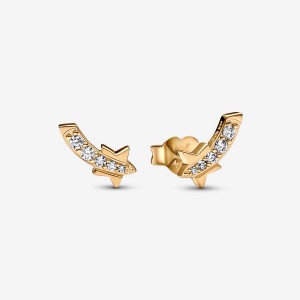 Pandora Shooting Star Pavé Stud Earrings Gold Plated | 846BNGTDI