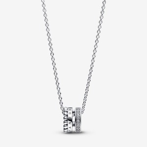 Pandora Signature Logo Pavé & Beads Pendant & Necklace Sterling Silver | 213IXEFSR