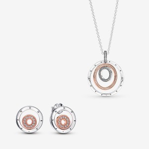 Pandora Signature Rose Gold I-D Necklace and Earring Set | 257XEHJDU