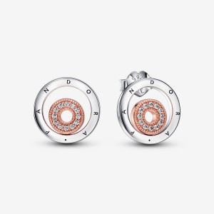 Pandora Signature Two-tone Logo Circles Stud Earrings Two-tone | 510NBMRLF