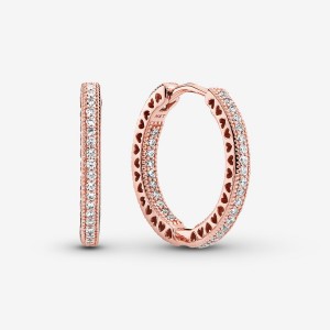 Pandora Sparkle and Hearts Hoop Earrings Rose Gold Plated | 734TOEQJK