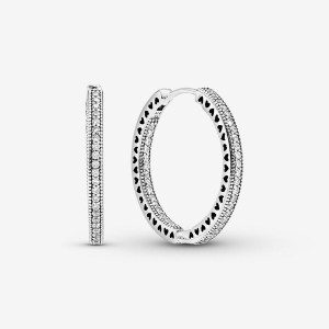 Pandora Sparkle and Hearts Hoop Earrings Sterling Silver | 389LIFVRJ