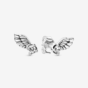 Pandora Sparkling Angel Wing Stud Earrings Sterling Silver | 768WTEKYD