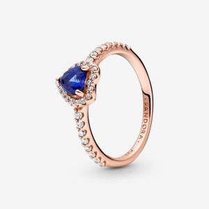 Pandora Sparkling Blue Elevated Heart Ring Rose Gold Plated | 764PANXOB