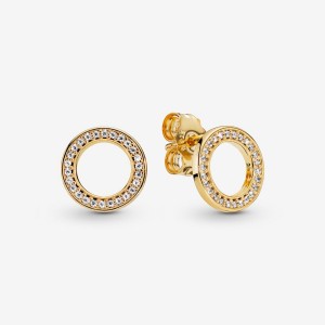 Pandora Sparkling Circle Stud Earrings Gold Plated | 907QTNAJS