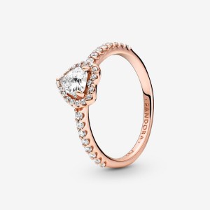 Pandora Sparkling Elevated Heart Ring Rose Gold Plated | 687RHGXWM