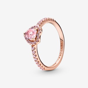 Pandora Sparkling Elevated Heart Ring Rose Gold Plated | 749SNQFLX