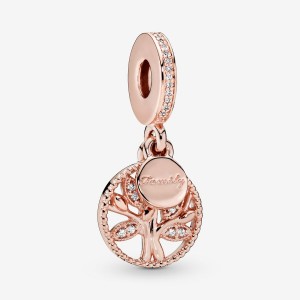 Pandora Sparkling Family Tree Dangle Charm Rose Gold Plated | 351PIKYJL