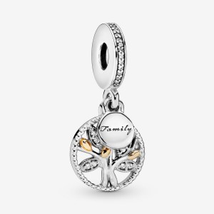 Pandora Sparkling Family Tree Dangle Charm Two-tone | 708CEZONX