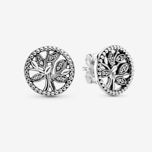 Pandora Sparkling Family Tree Stud Earrings Sterling Silver | 657TJELUO