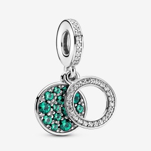 Pandora Sparkling Green Disc Double Dangle Charm Sterling Silver | 345GRLWVA