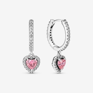 Pandora Sparkling Halo Heart Hoop Earrings Sterling Silver | 296IUZAEO