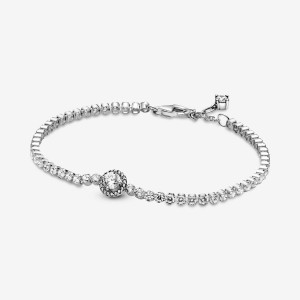 Pandora Sparkling Halo Tennis Bracelet Sterling Silver | 812GESFZM