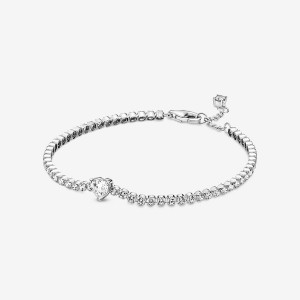 Pandora Sparkling Heart Tennis Bracelet Sterling Silver | 247BSMKNT