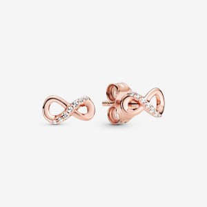 Pandora Sparkling Infinity Stud Earrings Rose Gold Plated | 048PESNAX