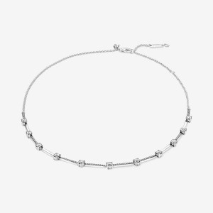 Pandora Sparkling Pavé Collier Bars Necklace Sterling Silver | 248KZWXIE