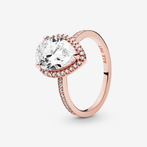 Pandora Sparkling Teardrop Halo Ring Rose Gold Plated | 981MZIKHY