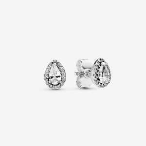 Pandora Sparkling Teardrop Halo Stud Earrings Sterling Silver | 824JITNED