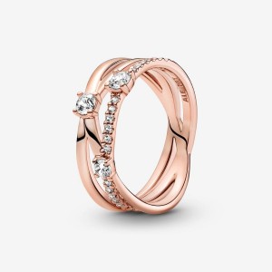 Pandora Sparkling Triple Band Ring Rose Gold Plated | 638EWTKSQ