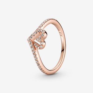 Pandora Sparkling Wishbone Heart Ring Rose Gold Plated | 507YEOSZP