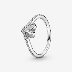 Pandora Sparkling Wishbone Heart Ring Sterling Silver | 035CDYPAH