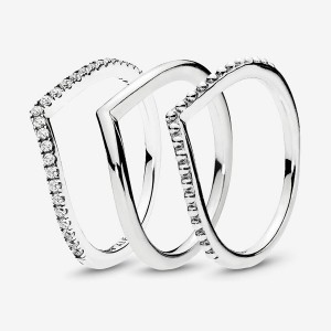 Pandora Sparkling Wishbone Stacking Ring Set Sterling Silver | 749SDWGLU