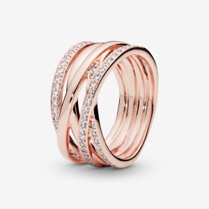 Pandora Sparkling & Polished Lines Ring Rose Gold Plated | 362MGXACN