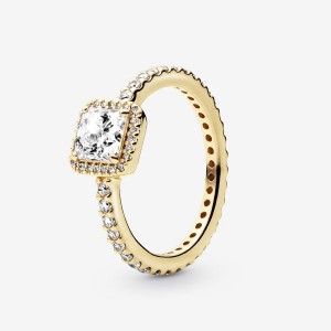 Pandora Square Sparkle Halo Ring Gold | 853DTLAYP