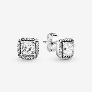 Pandora Square Sparkle Halo Stud Earrings Sterling Silver | 435UEDPZA