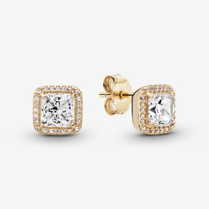 Pandora Square Sparkle Halo Stud Earrings Gold | 109WNVHKA