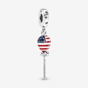 Pandora Stars, Stripes & Bow Balloon Dangle Charm Sterling Silver | 735KJSDEM