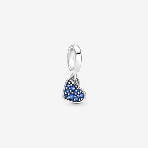 Pandora Stellar Blue Pavé Tilted Heart Dangle Charm Sterling Silver | 431XOURZW