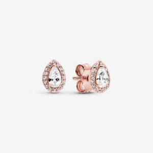 Pandora Teardrop Halo Stud Earrings Rose Gold Plated | 123HUXPCA