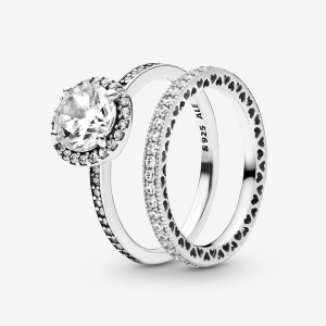 Pandora True Elegance Round Halo Ring Set | 260OVSNJU