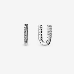 Pandora U-shaped Hoop Earrings Sterling Silver | 523BSDLJT