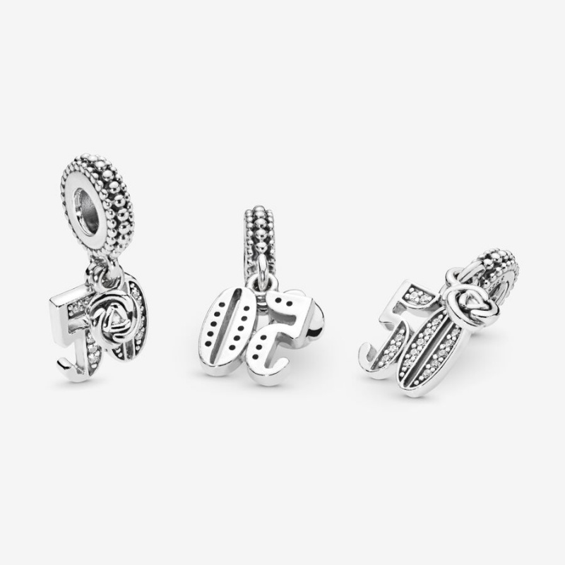 Pandora 50th Celebration Dangle Charm Sterling Silver | 186DVUGJY