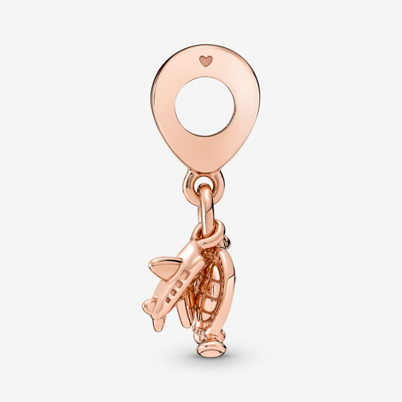 Pandora Airplane, Globe & Suitcase Triple Dangle Charm Rose Gold Plated | 713CPSAKI