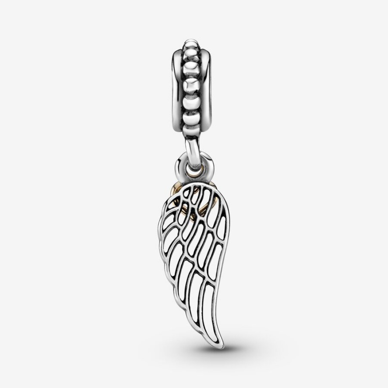 Pandora Angel Wing and Heart Dangle Charm Two-tone | 093PMKTEX