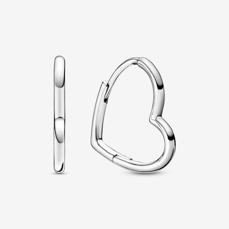 Pandora Asymmetrical Heart Hoop Earrings Sterling Silver | 389QNMXWB