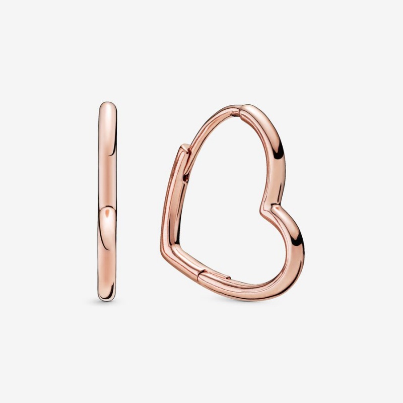 Pandora Asymmetrical Heart Hoop Earrings Rose Gold Plated | 892WDVICN