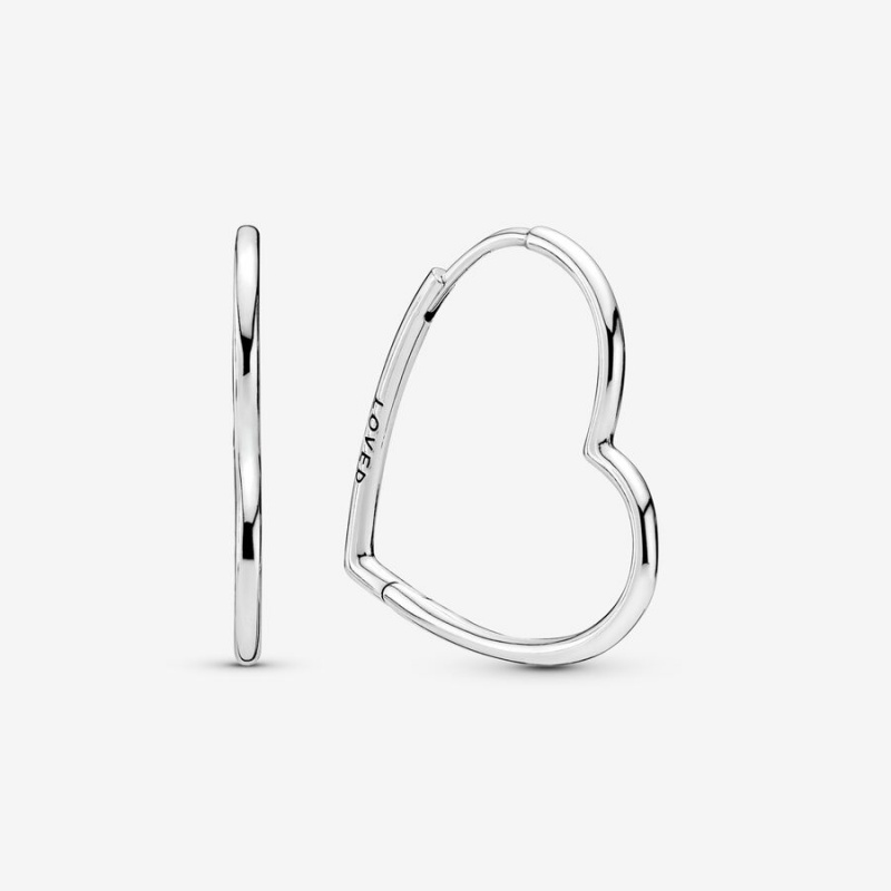 Pandora Asymmetrical Heart Hoop Earrings Sterling Silver | 587RTCLVI