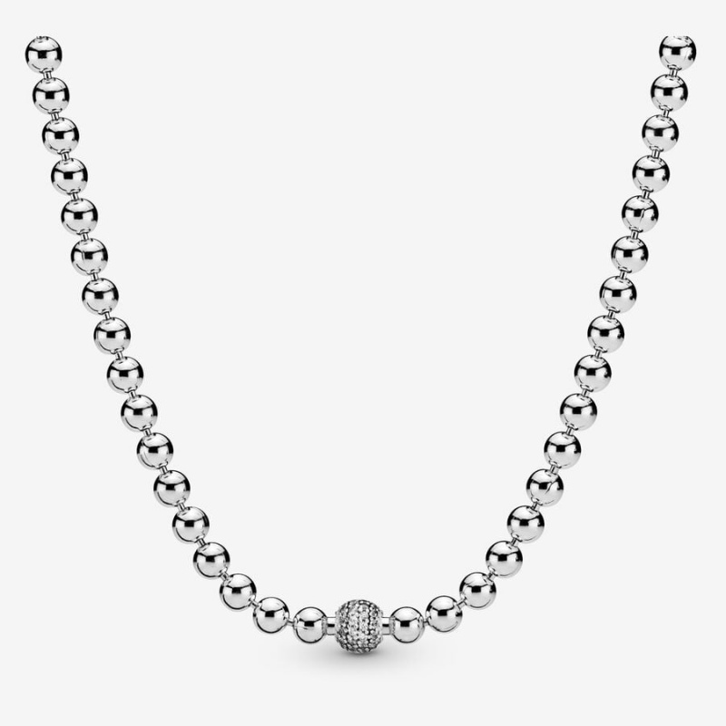 Pandora Beads & Pavé Necklace Sterling Silver | 687IBEQJK