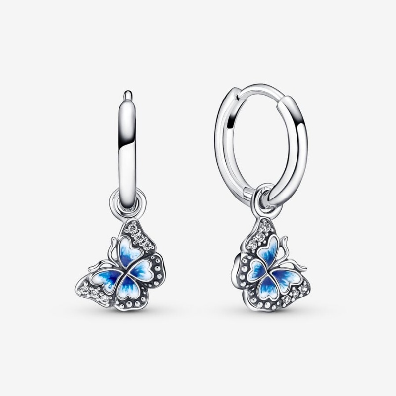 Pandora Blue Butterfly Hoop Earrings Sterling Silver | 651EDAOWS