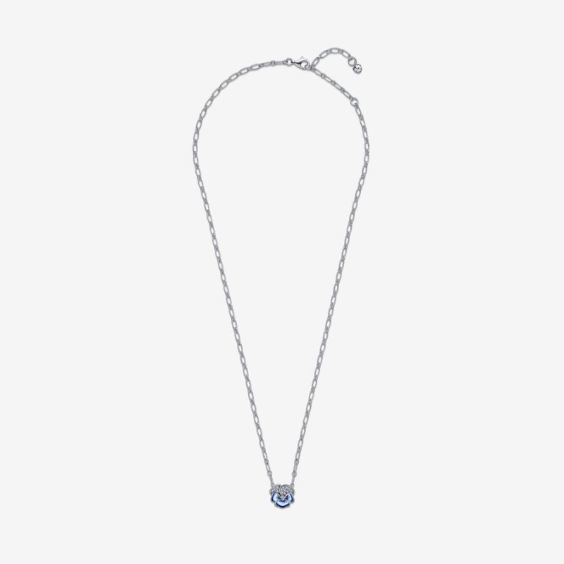 Pandora Blue Pansy Flower Pendant Necklace Sterling Silver | 235IAFWRS