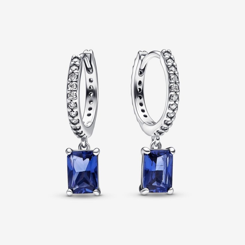 Pandora Blue Rectangular Sparkling Hoop Earrings Sterling Silver | 163IGWAUE